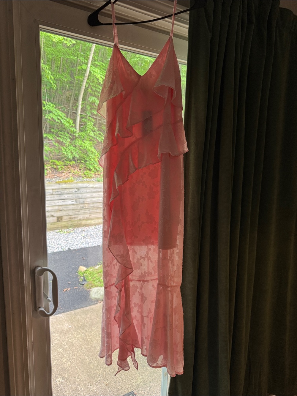 Pink Ruffled Sheer Maxi Dress